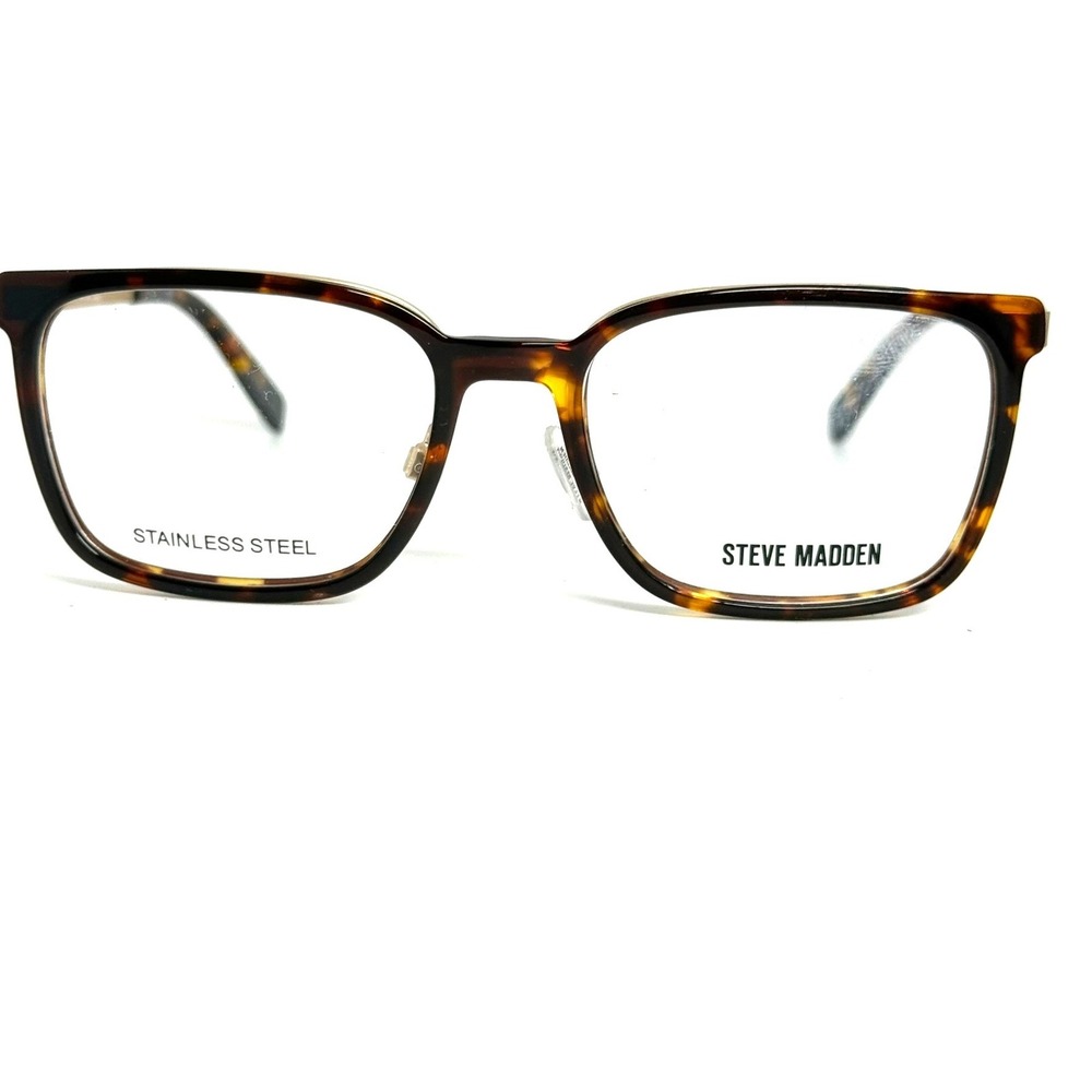Steve Madden Debonair Tortoise Gold Stainless Steel Square Eyeglass Frames 53-17